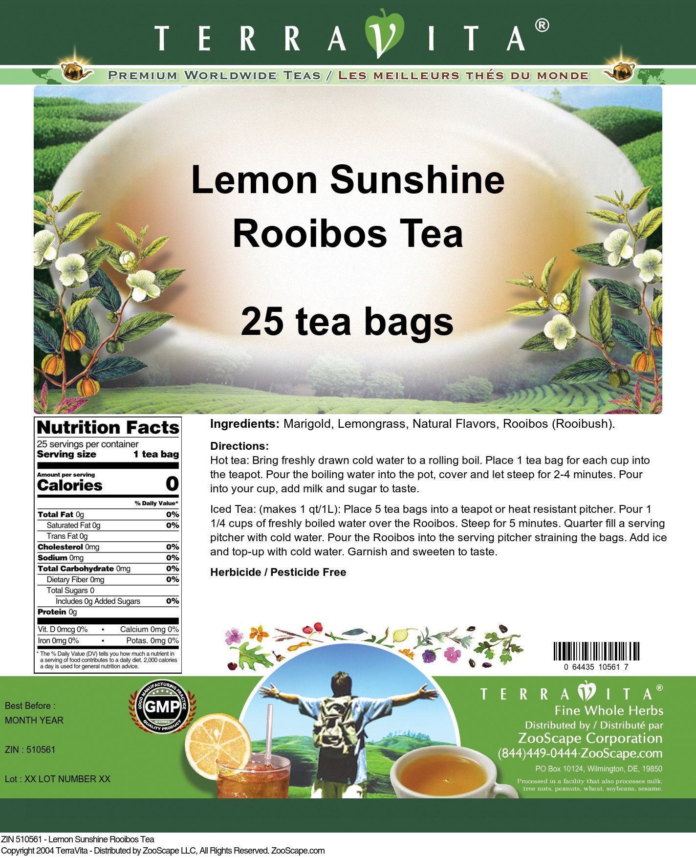 Lemon Sunshine Rooibos Tea - Label