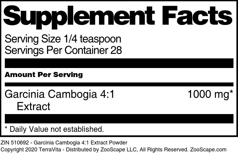 Garcinia Cambogia 4:1 Extract Powder - Supplement / Nutrition Facts