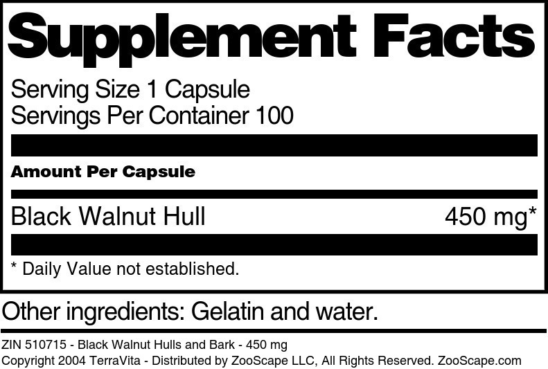 Black Walnut Hulls and Bark - 450 mg - Supplement / Nutrition Facts