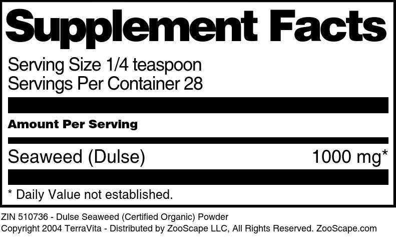 Dulse Seaweed (Certified Organic) Powder - Supplement / Nutrition Facts