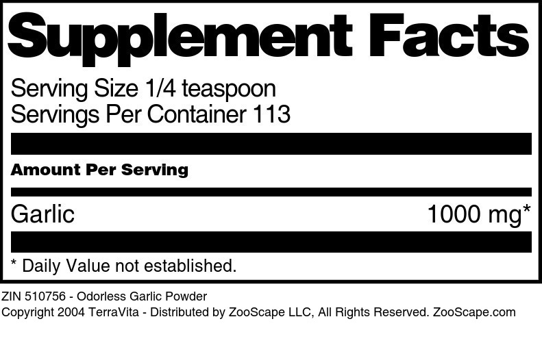 Odorless Garlic Powder - Supplement / Nutrition Facts