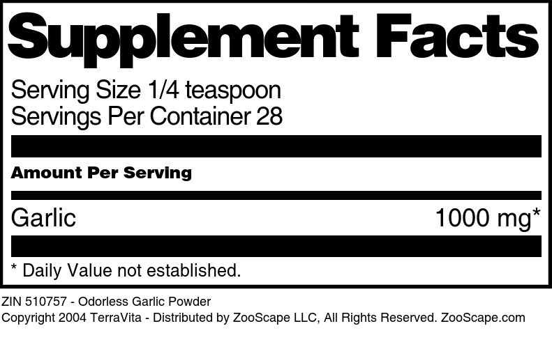 Odorless Garlic Powder - Supplement / Nutrition Facts