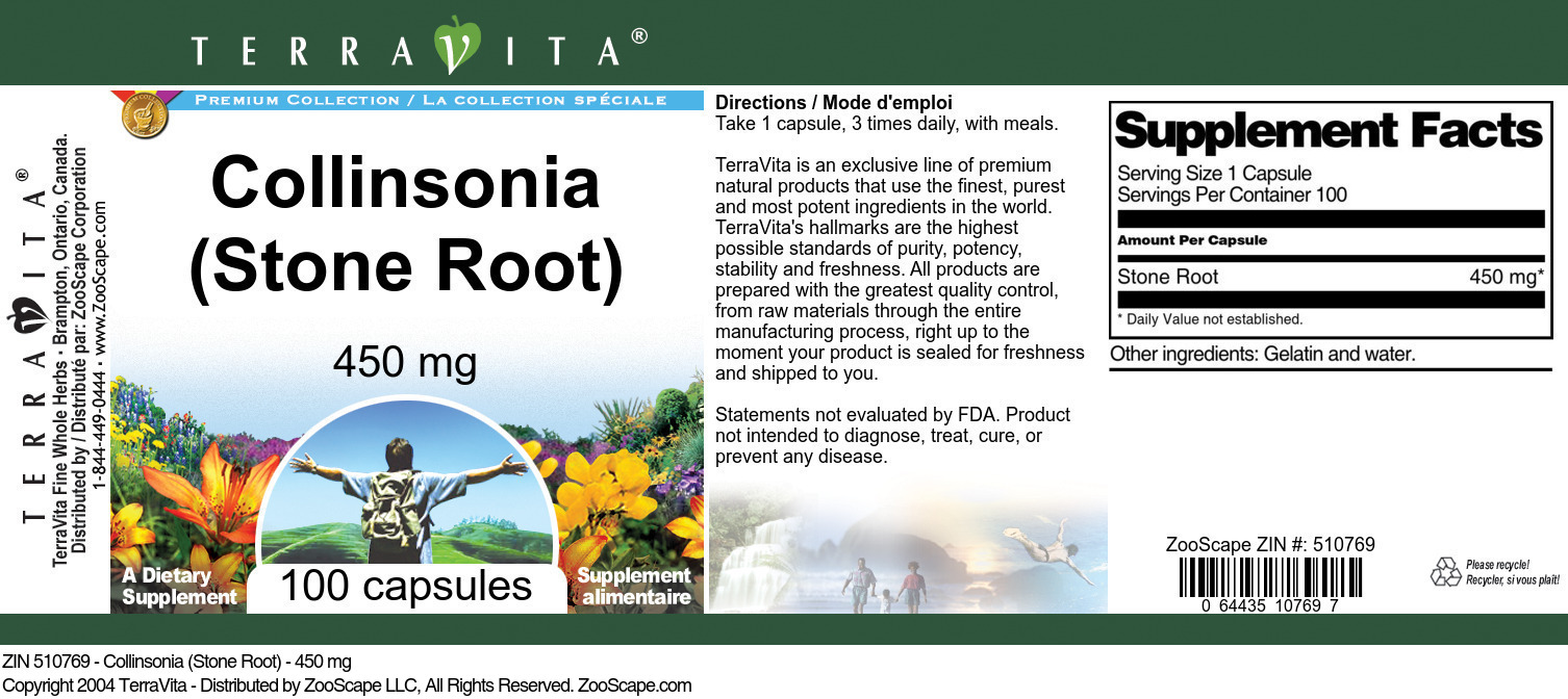 Collinsonia (Stone Root) - 450 mg - Label