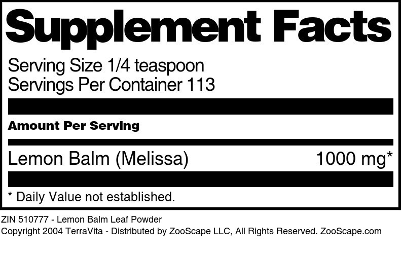 Lemon Balm Leaf Powder - Supplement / Nutrition Facts