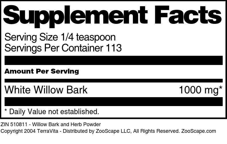 Willow Bark and Herb Powder - Supplement / Nutrition Facts
