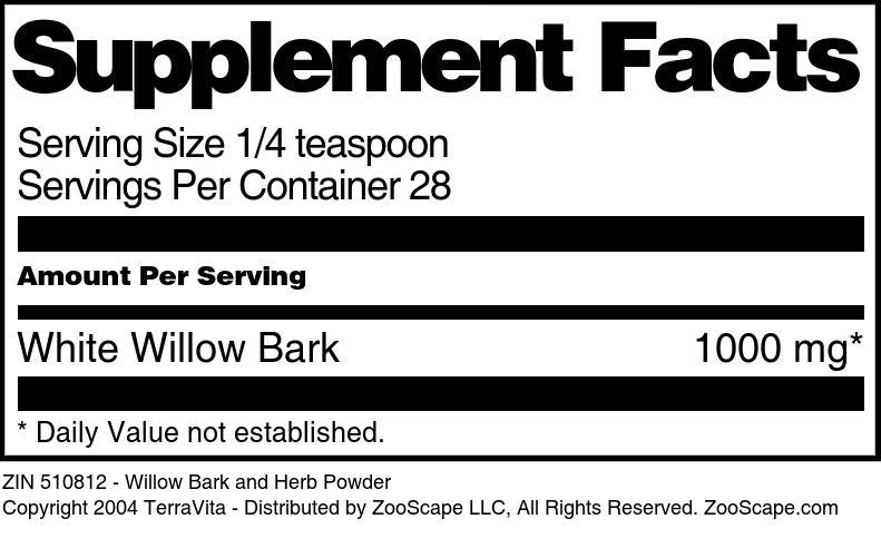 Willow Bark and Herb Powder - Supplement / Nutrition Facts