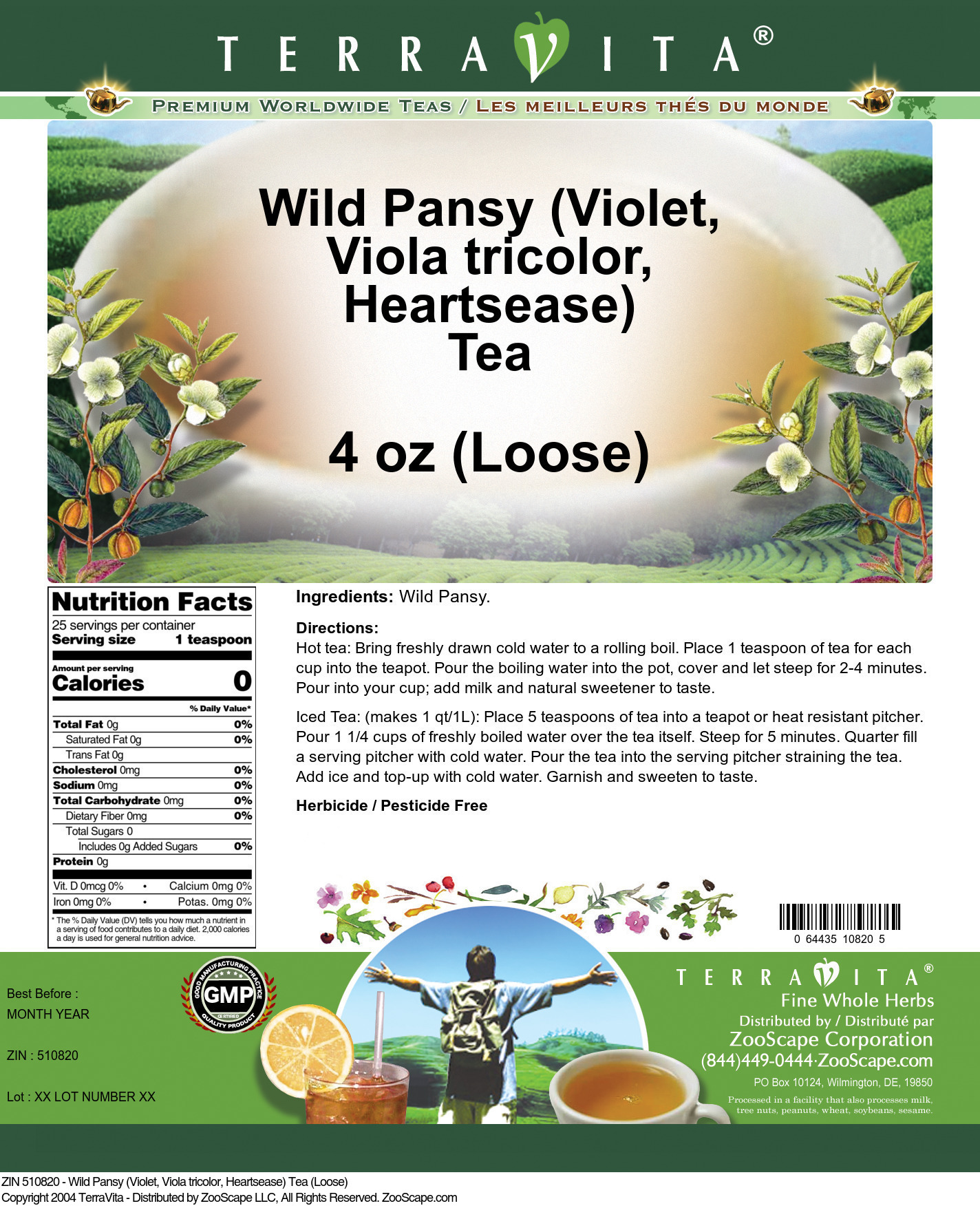 Wild Pansy (Violet, Viola tricolor, Heartsease) Tea (Loose) - Label