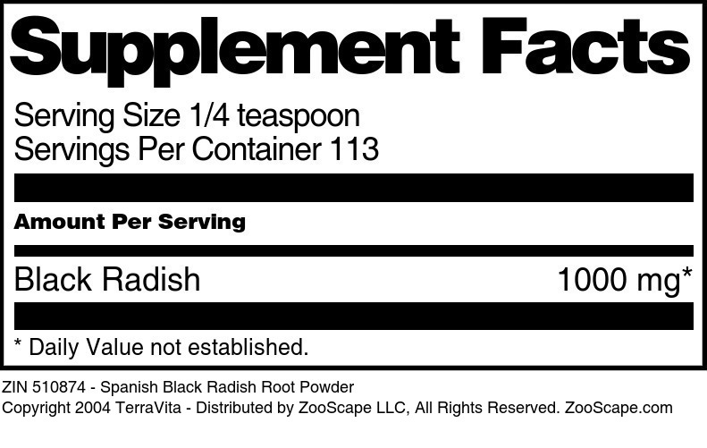 Spanish Black Radish Root Powder - Supplement / Nutrition Facts
