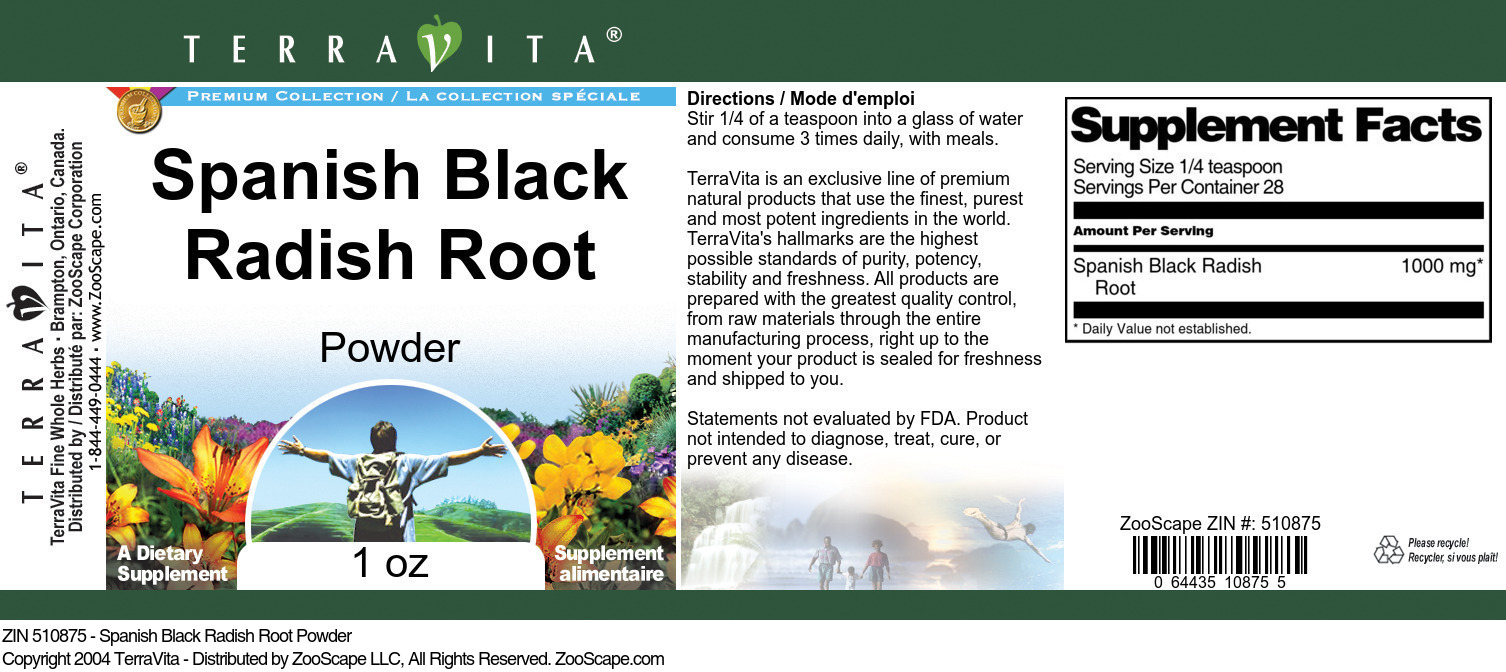 Spanish Black Radish Root Powder - Label