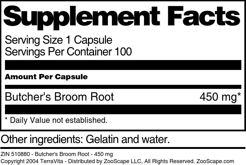 Butcher's Broom Root - 450 mg - Supplement / Nutrition Facts