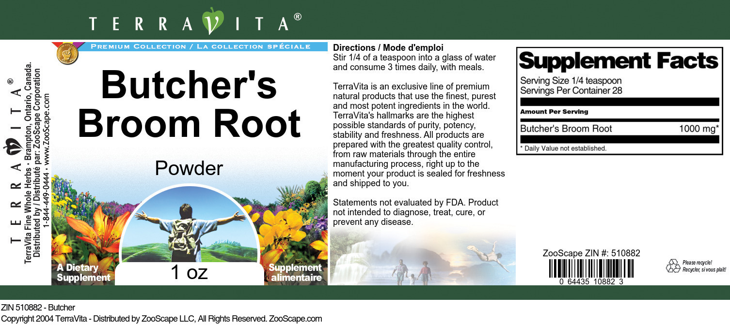 Butcher's Broom Root Powder - Label