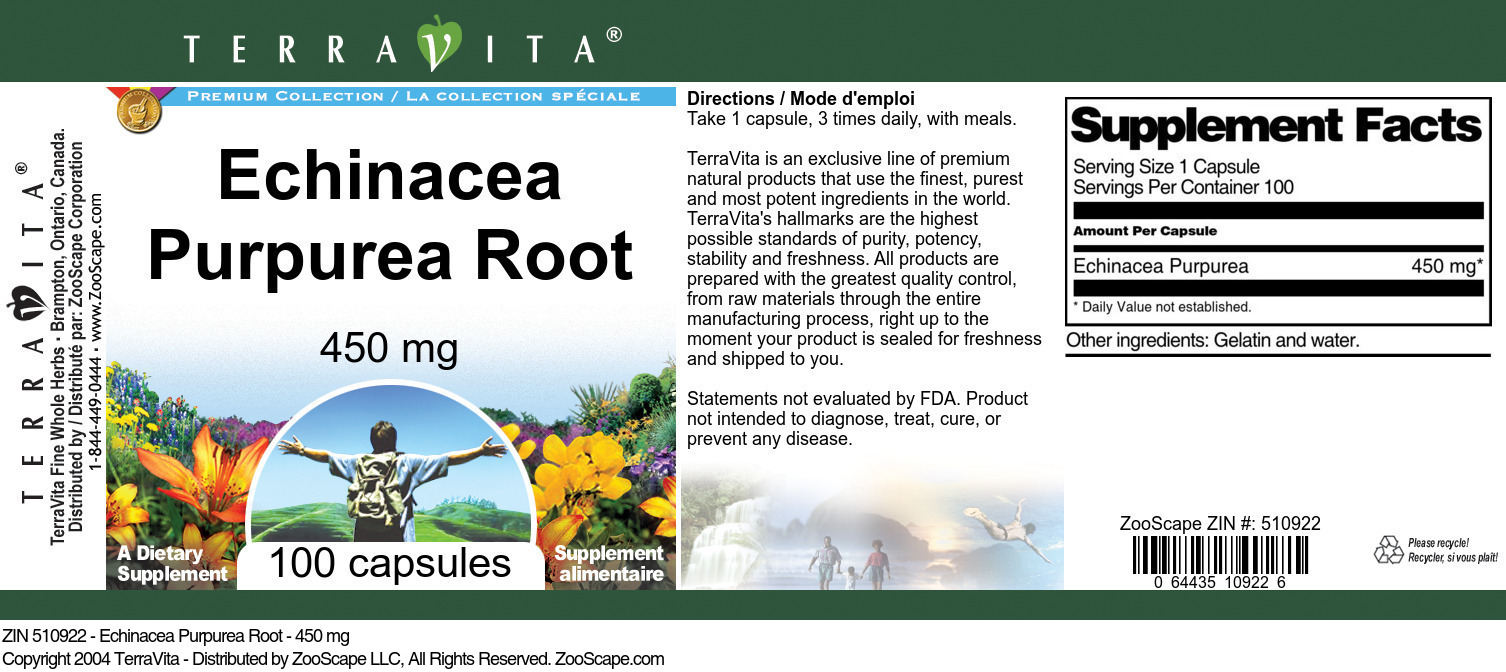 Echinacea Purpurea Root - 450 mg - Label