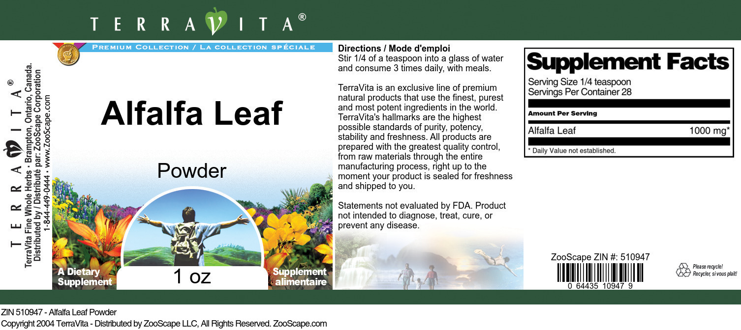 Alfalfa Leaf Powder - Label
