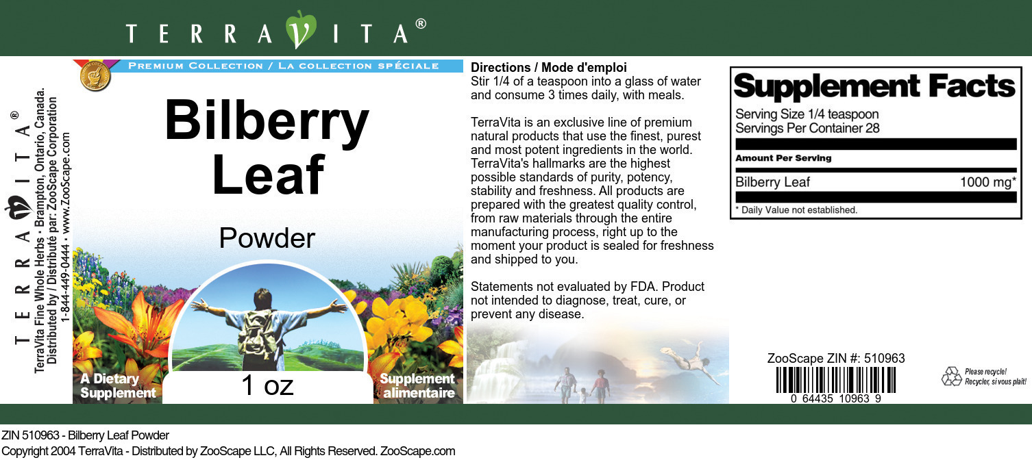 Bilberry Leaf Powder - Label