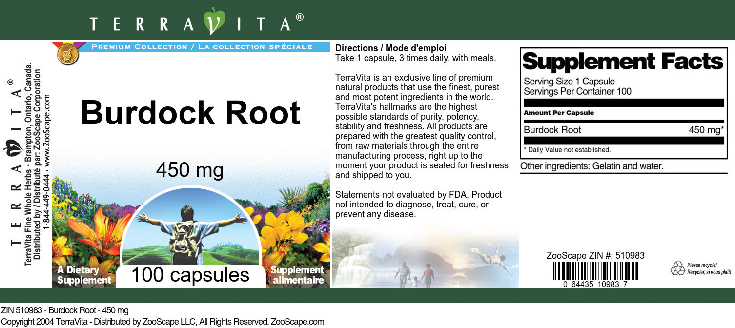 Burdock Root - 450 mg - Label