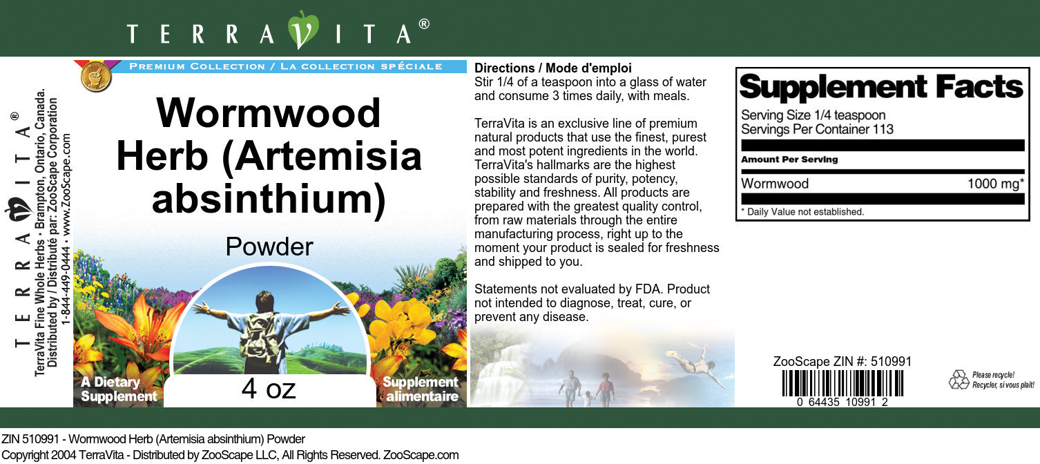 Wormwood Herb (Artemisia absinthium) Powder - Label