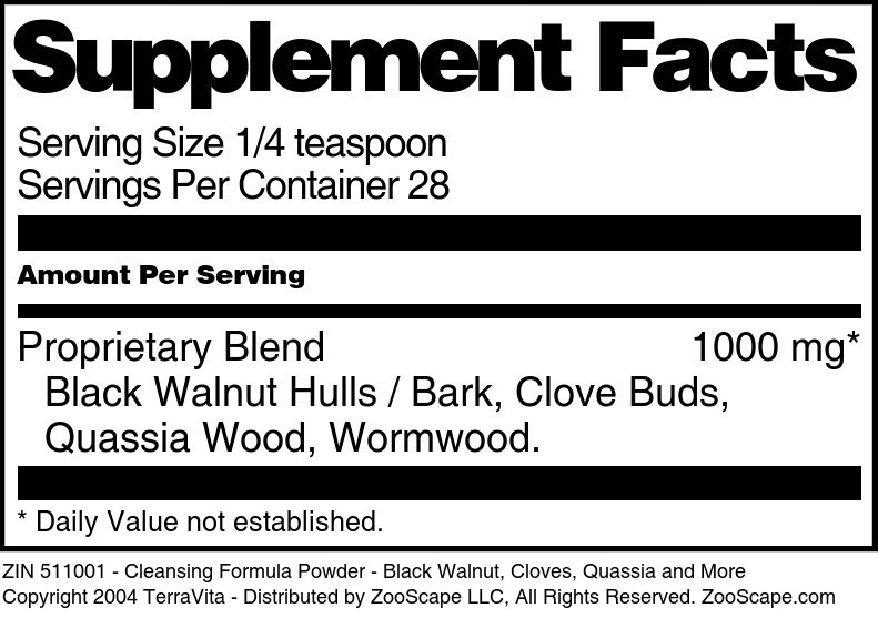 Cleansing Formula Powder - Black Walnut, Cloves, Quassia and More - Supplement / Nutrition Facts