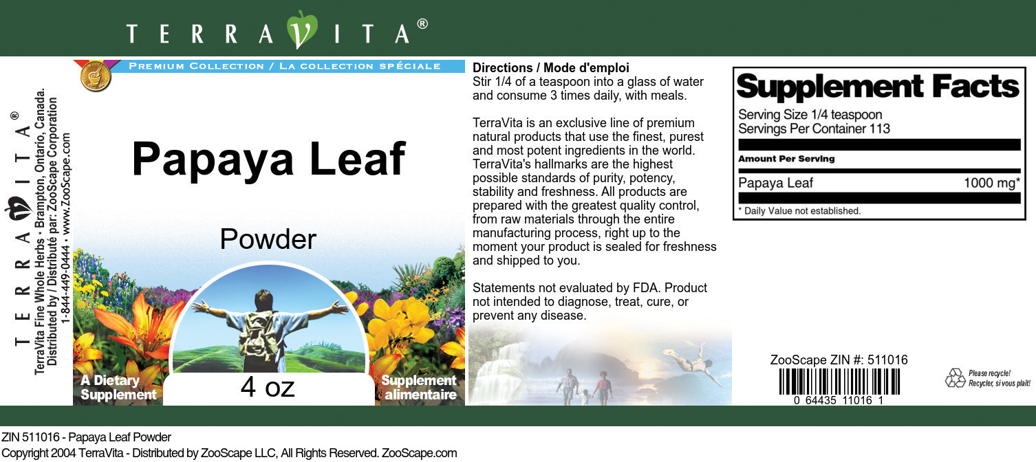 Papaya Leaf Powder - Label