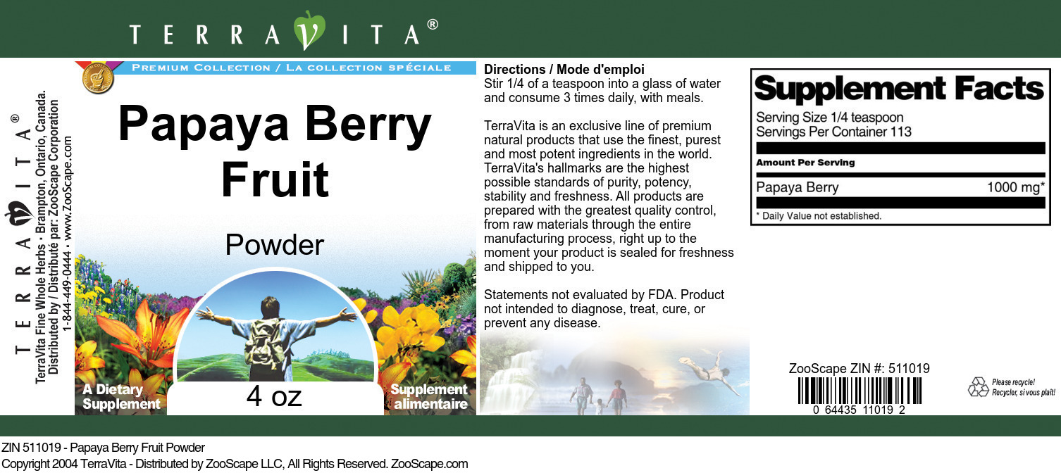 Papaya Berry Fruit Powder - Label