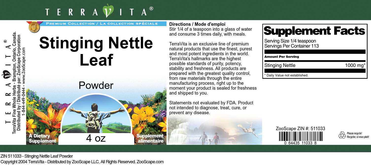 Stinging Nettle Leaf Powder - Label