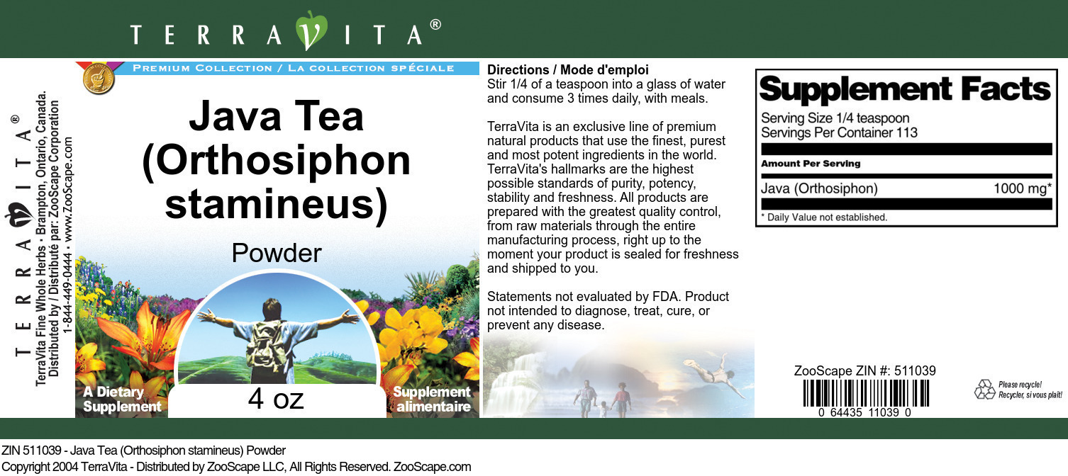 Java Tea (Orthosiphon stamineus) Powder - Label