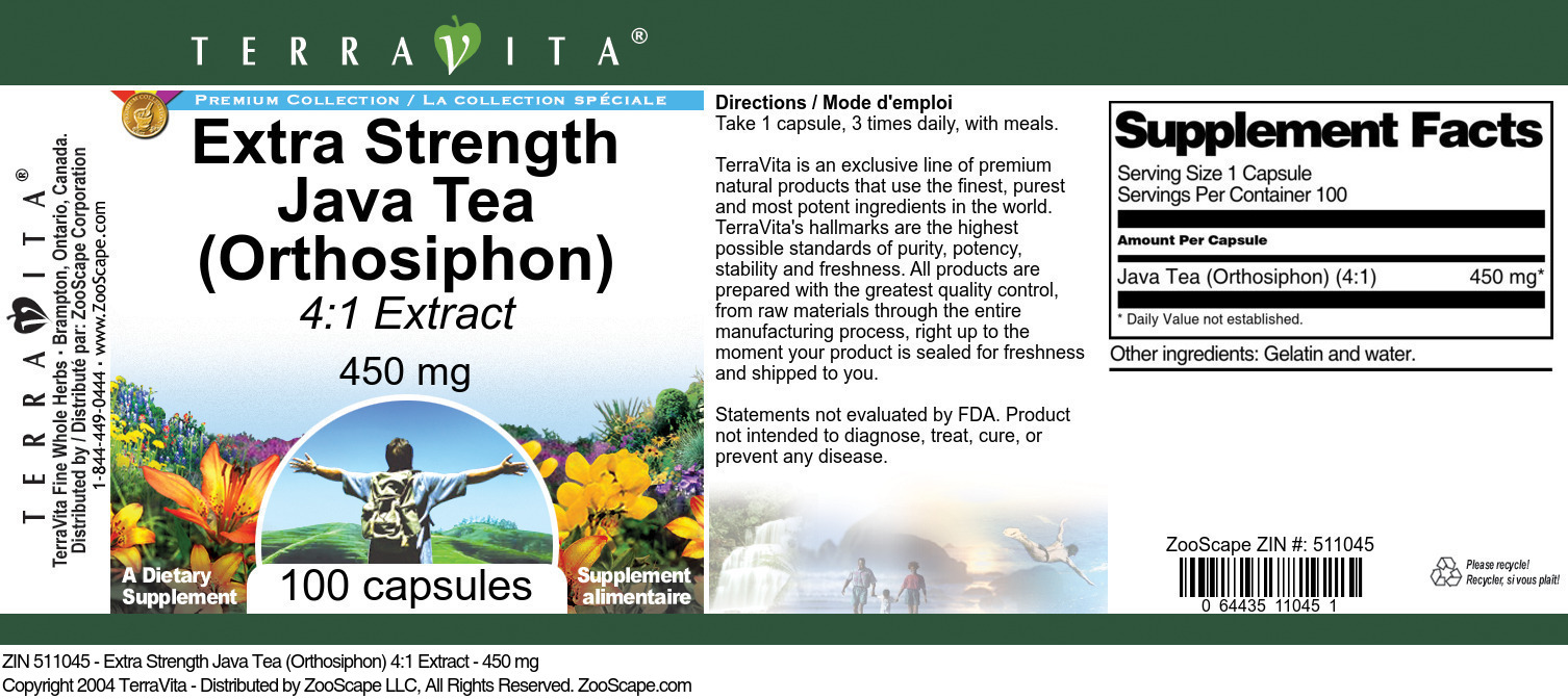 Extra Strength Java Tea (Orthosiphon) 4:1 Extract - 450 mg - Label