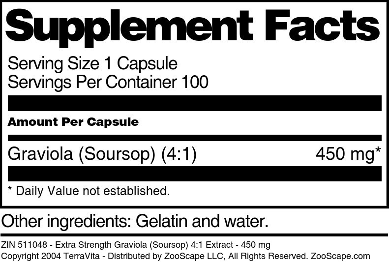 Extra Strength Graviola (Soursop) 4:1 Extract - 450 mg - Supplement / Nutrition Facts