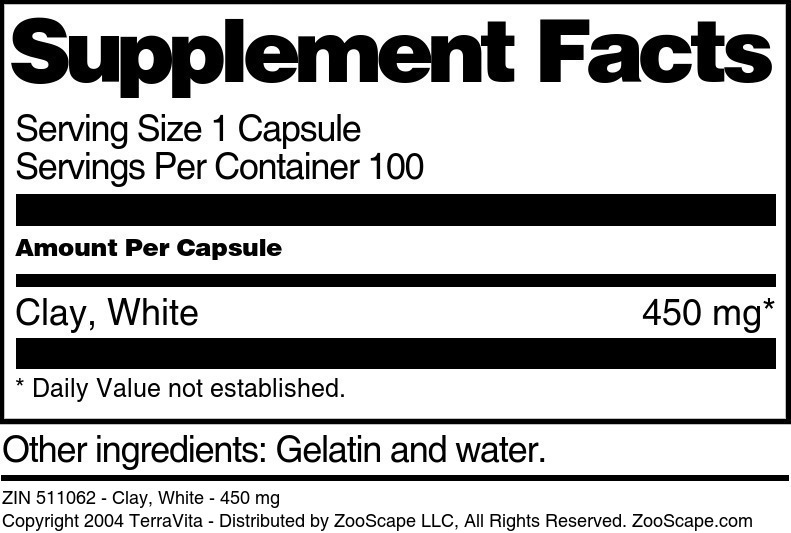 Clay, White - 450 mg - Supplement / Nutrition Facts