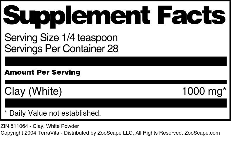 Clay, White Powder - Supplement / Nutrition Facts