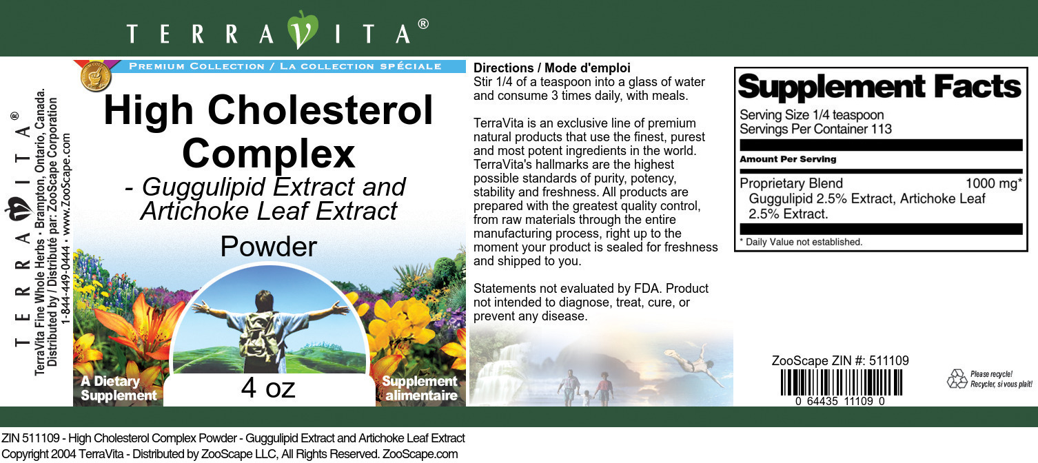 High Cholesterol Complex Powder - Guggulipid Extract and Artichoke Leaf Extract - Label