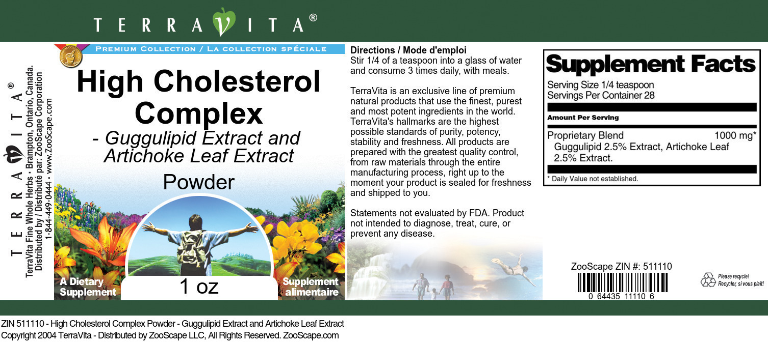 High Cholesterol Complex Powder - Guggulipid Extract and Artichoke Leaf Extract - Label