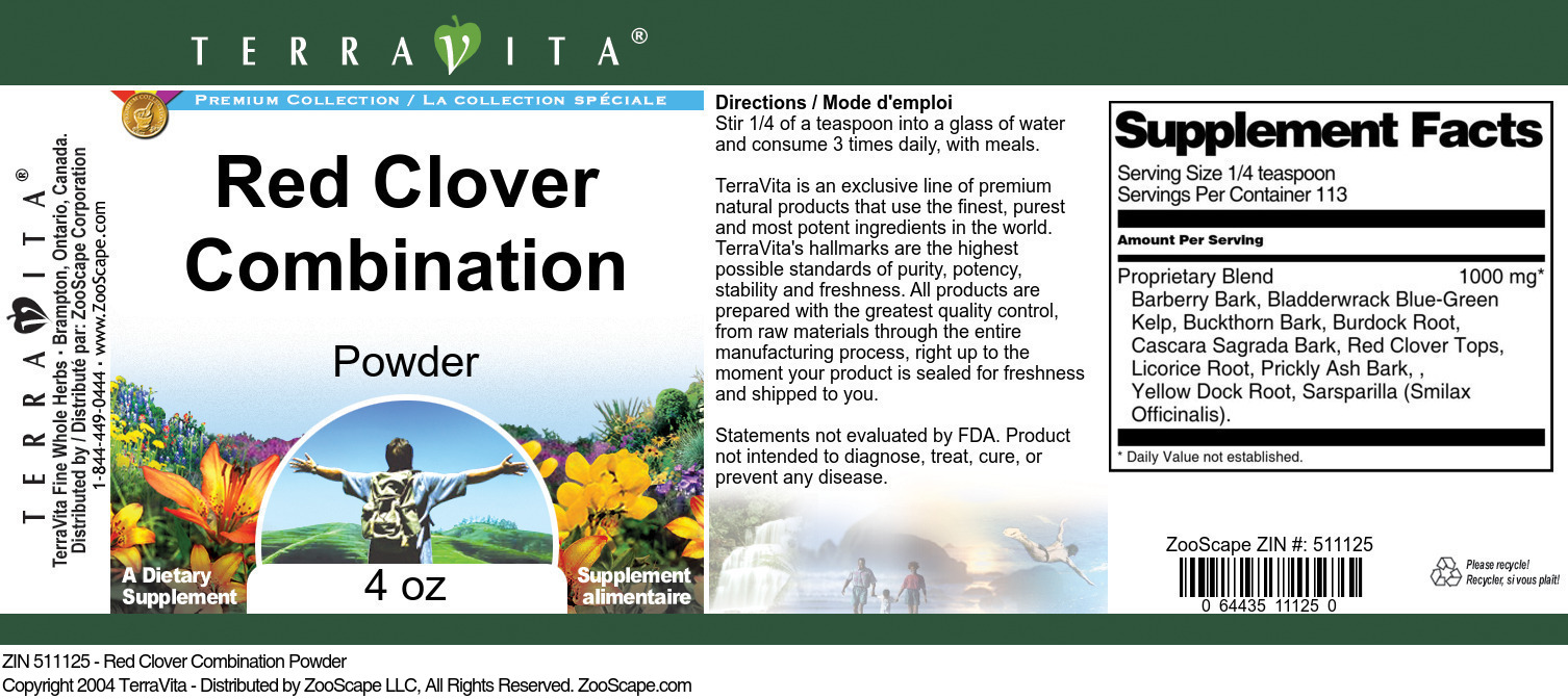 Red Clover Combination Powder - Label