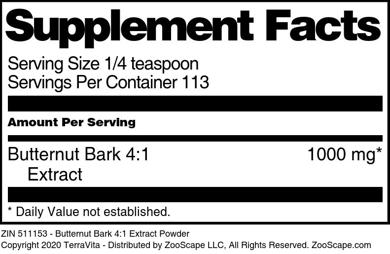 Butternut Bark 4:1 Extract Powder - Supplement / Nutrition Facts