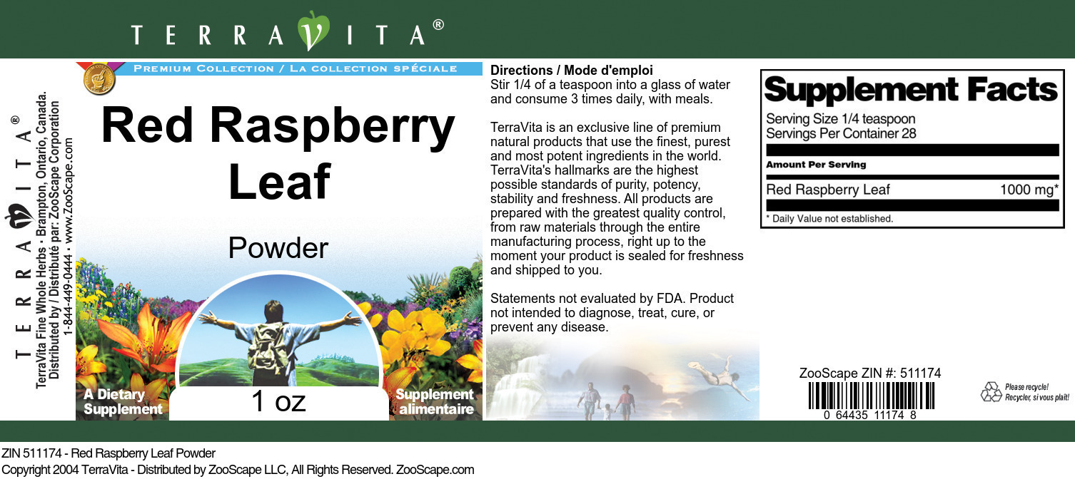Red Raspberry Leaf Powder - Label