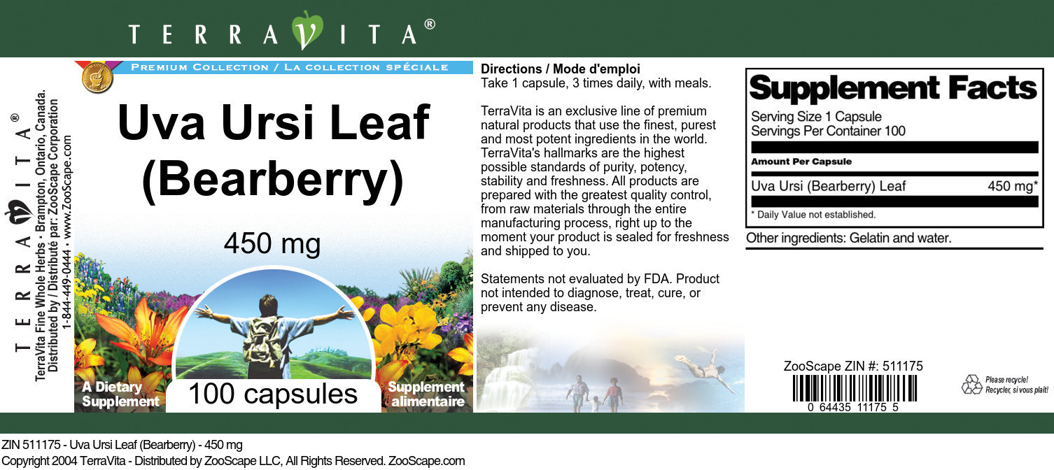 Uva Ursi Leaf (Bearberry) - 450 mg - Label