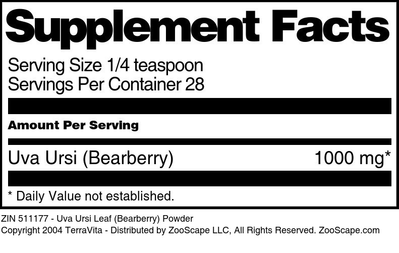 Uva Ursi Leaf (Bearberry) Powder - Supplement / Nutrition Facts