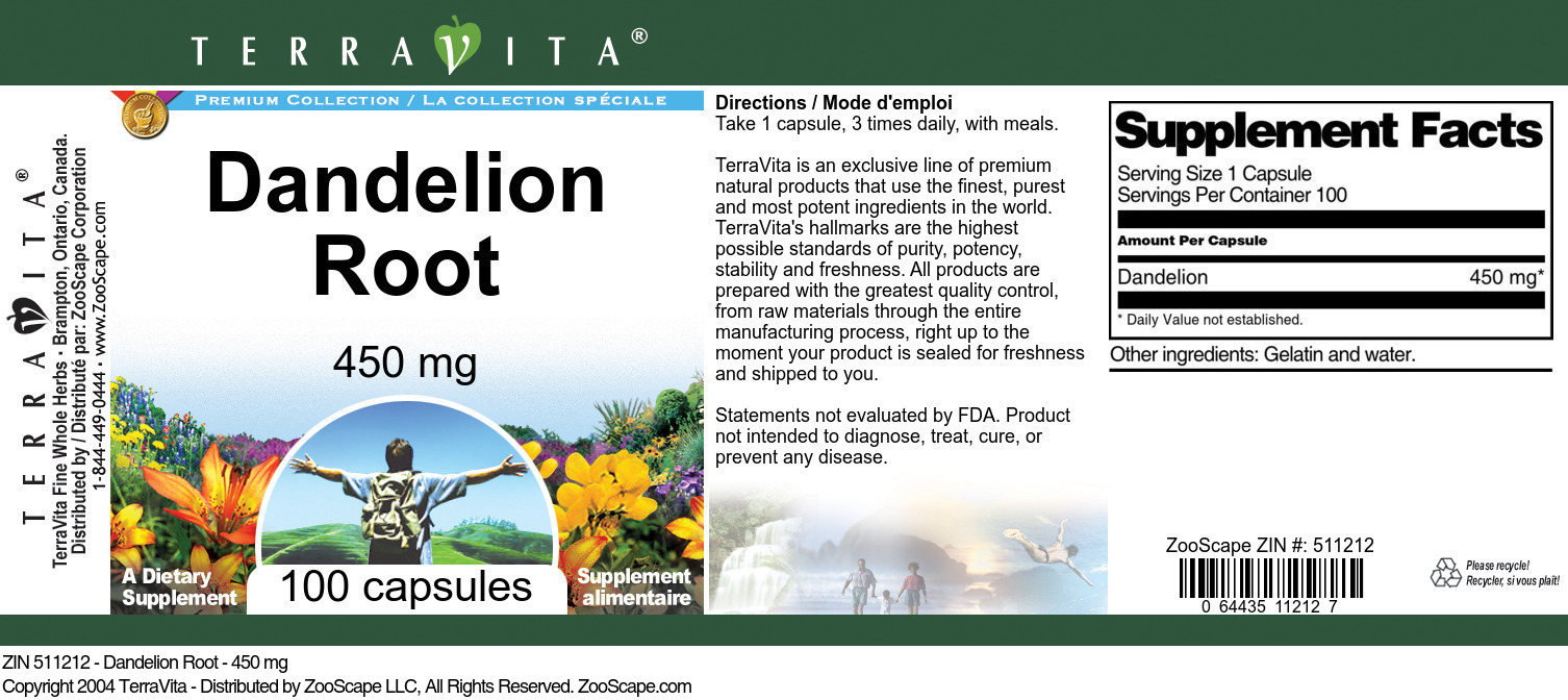 Dandelion Root - 450 mg - Label