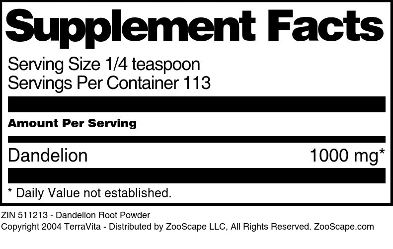 Dandelion Root Powder - Supplement / Nutrition Facts