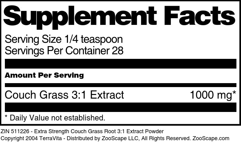 Extra Strength Couch Grass Root 3:1 Extract Powder - Supplement / Nutrition Facts