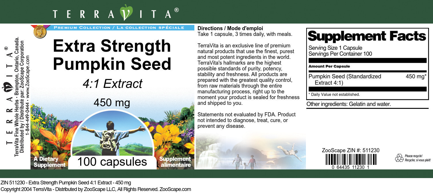 Extra Strength Pumpkin Seed 4:1 Extract - 450 mg - Label