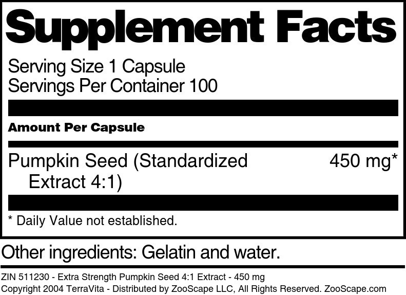 Extra Strength Pumpkin Seed 4:1 Extract - 450 mg - Supplement / Nutrition Facts