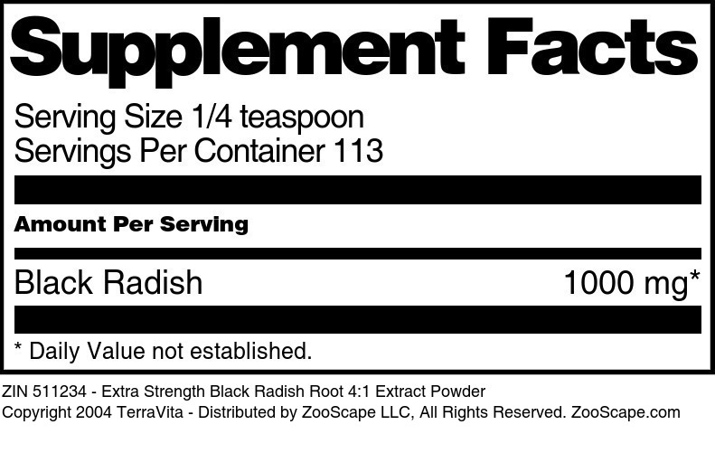 Extra Strength Black Radish Root 4:1 Extract Powder - Supplement / Nutrition Facts