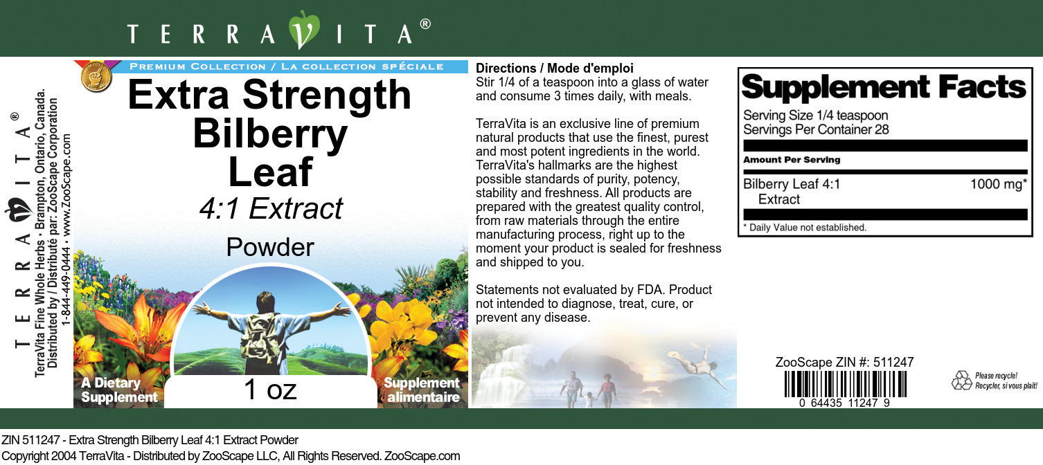Extra Strength Bilberry Leaf 4:1 Extract Powder - Label