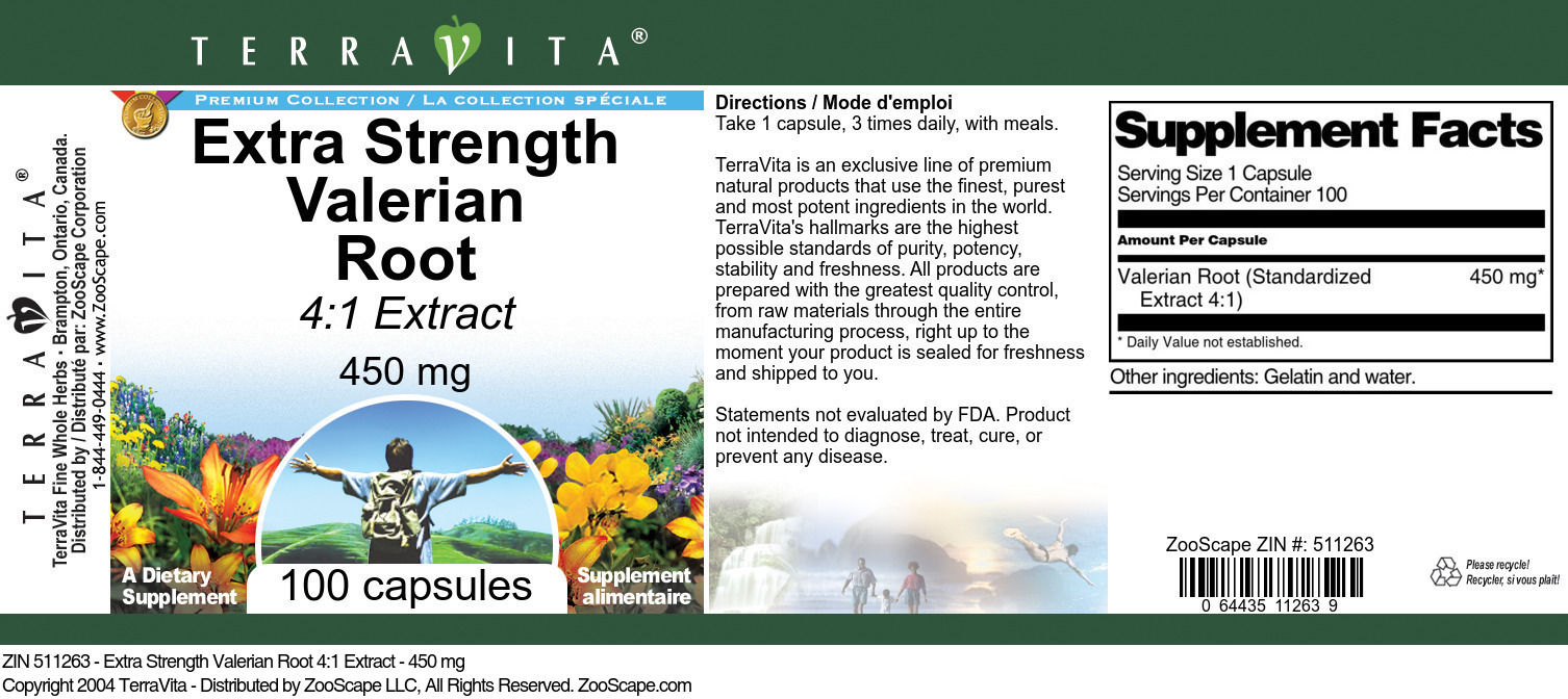 Extra Strength Valerian Root 4:1 Extract - 450 mg - Label