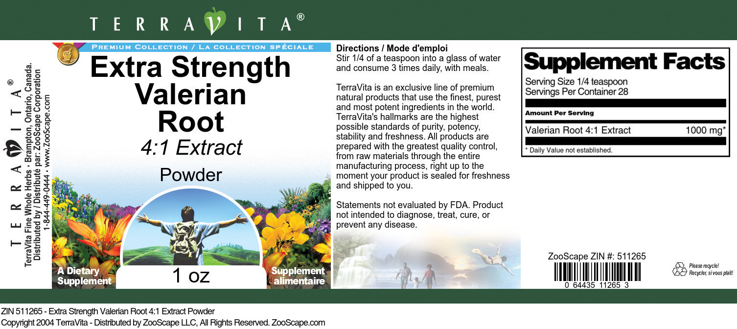 Extra Strength Valerian Root 4:1 Extract Powder - Label