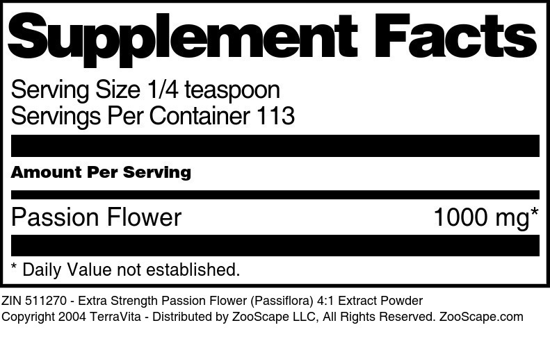 Extra Strength Passion Flower (Passiflora) 4:1 Extract Powder - Supplement / Nutrition Facts