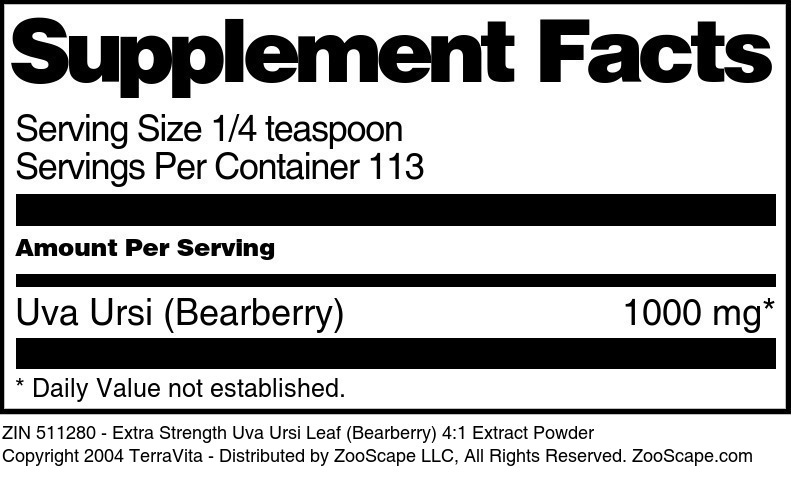 Extra Strength Uva Ursi Leaf (Bearberry) 4:1 Extract Powder - Supplement / Nutrition Facts