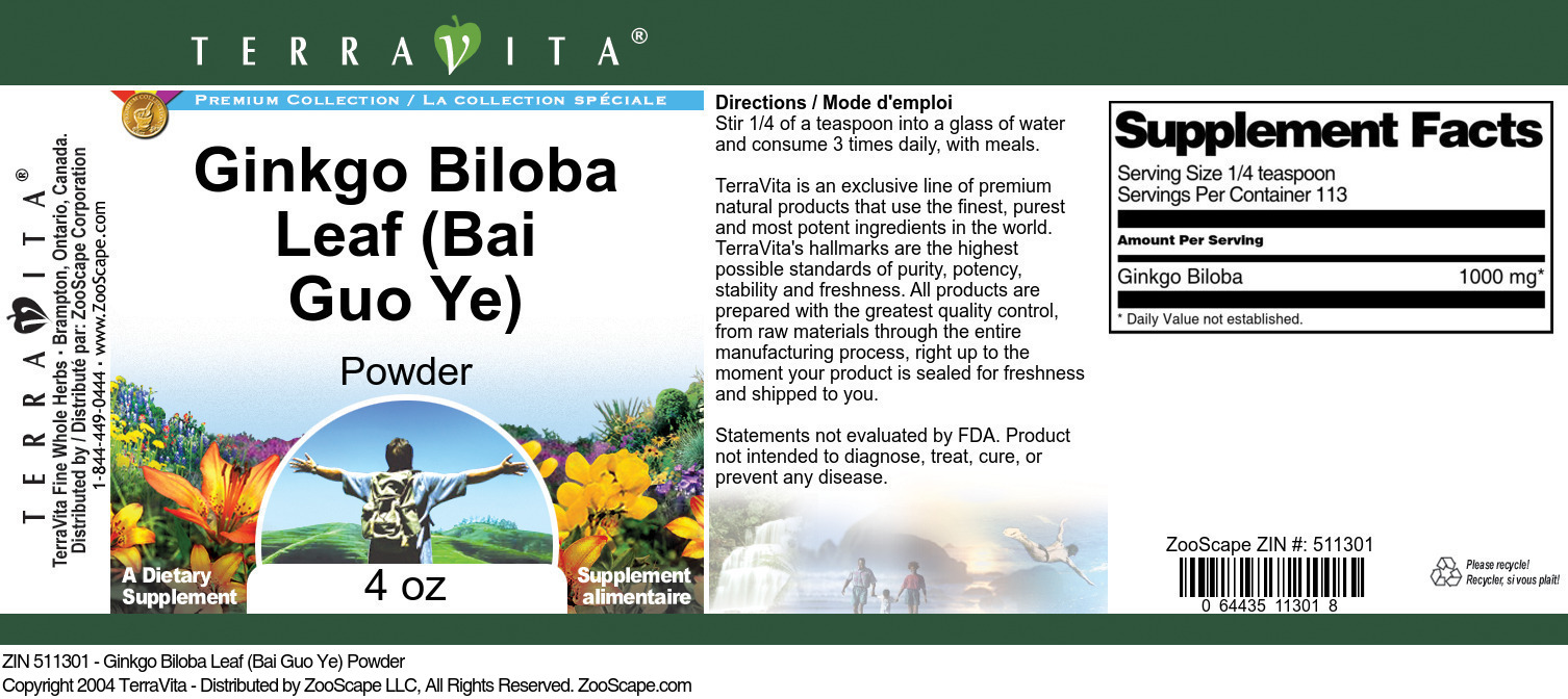 Ginkgo Biloba Leaf (Bai Guo Ye) Powder - Label