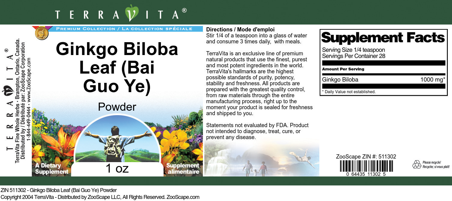 Ginkgo Biloba Leaf (Bai Guo Ye) Powder - Label