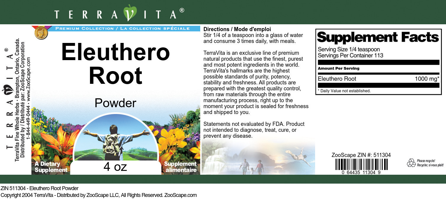 Eleuthero Root Powder - Label